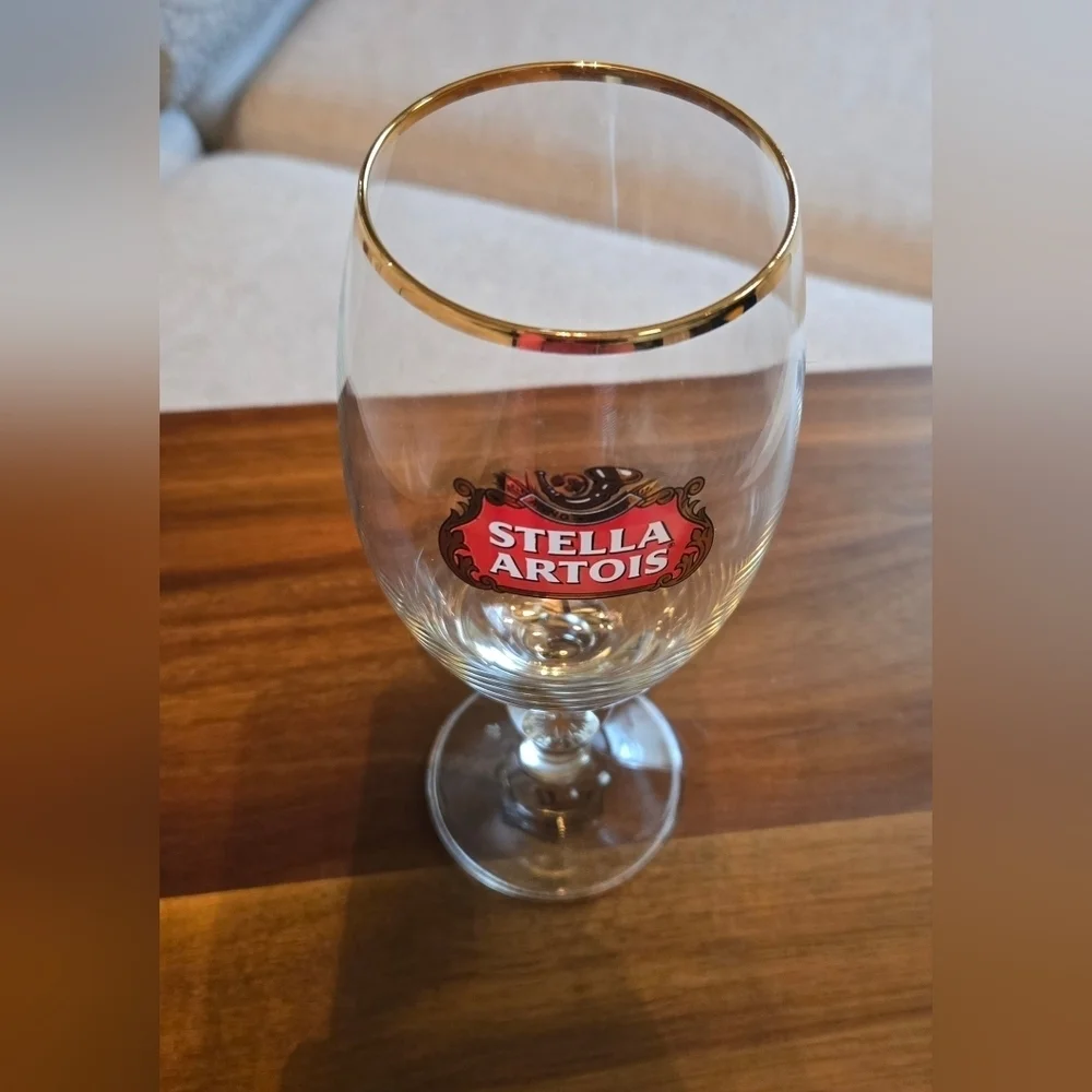 NWOT | Stella Artois | Vintage Belgian Chalice Beer Glass | Gold Rimmed | 0.33cl